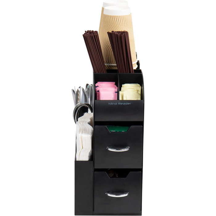 Mind Reader Anchor Collection 11 Compartments for Coffee Cups and Spices, with 2 Drawers, Plastic Rubber, Black, 1 Pack