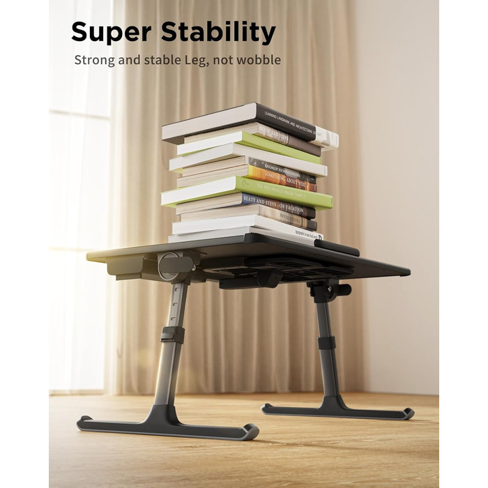 SAIJI Стіл для ноутбука [Преміум XXL Extra Groß] з регульованим підсвіткою, багатофункціональний стіл для ліжка Преміум-класу, складний стіл для ноутбука з ящиком (Темно-чорний)