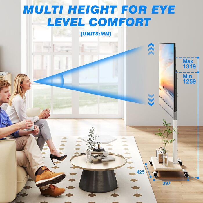 Підставка для телевізора мобільна на коліщатках з поличкою, 27-60 дюймів, до 40 кг, VESA 400x400, бежевий