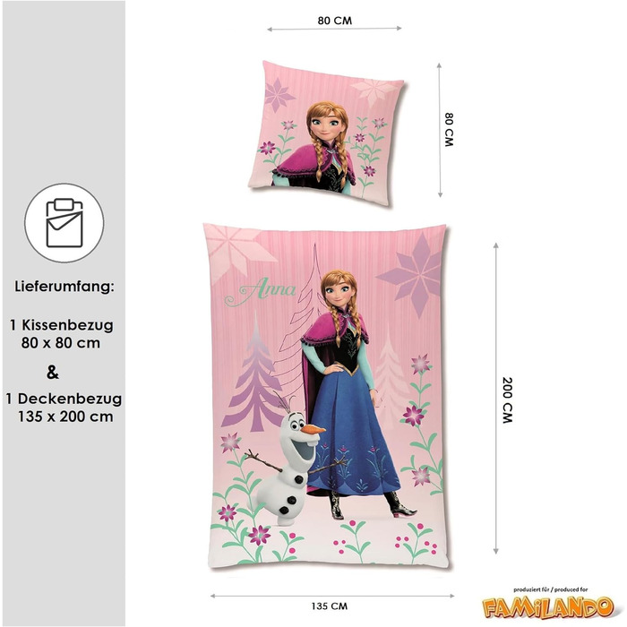 Дитяча постільна білизна Disney Frozen Анна і Ельза 135x200 80x80 см, бавовна, замок-блискавка, малюнок Diamonds