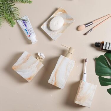 Набір аксесуарів для ванної кімнати з кераміки, 4 шт., в ретро-стилі, з водонепроникним друком, стійкий колір, себорезонатор та тримач для зубних щіток, бежевий