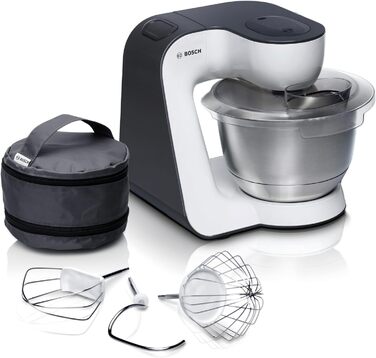 Bosch Kitchen Machine Series 4 MUM54A00, Stainless Steel Bowl 3.9 L, Planetary Mixing System, Dough Hook, Whisk, Beater, 900 W, White/Black Single
