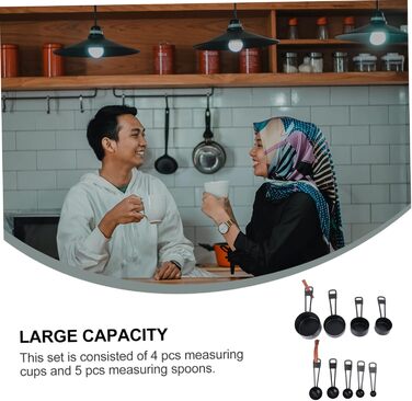 Cabilock Complete Measuring Cup and Spoon Set Stainless Steel Portable Household Set for Tea Black