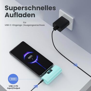 Міні-павербанк Klein 5200mAh з LCD-дисплеєм та USB-C PD, зовнішній акумулятор для iPhone, Samsung S25/S24, Huawei, iPad — Рожевий