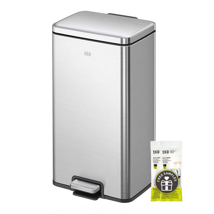 Відро для сміття EKO Madison 30л з м'яким закриттям кришки, нержавіюча сталь, знімний внутрішній відерце, стійке до відбитків пальців, з 20 мішками для сміття 30л