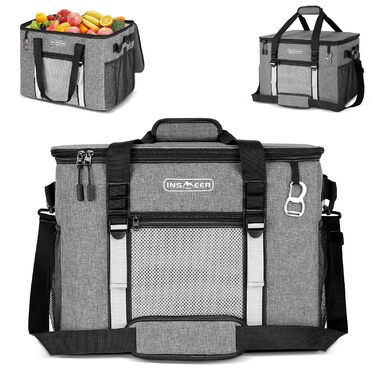 Сумка-холодильник INSMEER 50 л, велика, розкладні, для 80 банок, з відкривачем, для пікніків, кемпінгу, пляжу, сімейних поїздок на 4 особи (темно-сірий)