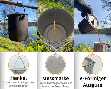 Титанова френч-прес 750 мл - Ultraleicht & Robust - Титановий посуд для приготування кави для кемпінгу, трекінгу та відпочинку на природі