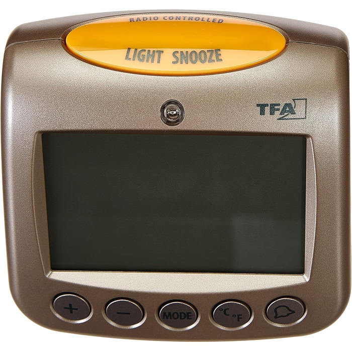 TFA Dostmann Sonio Digital Radio Alarm Clock, 60.2514, with Temperature Display, Day of the Week and Date, 11.2 x 9.8 x 11 cm, silver, plastic