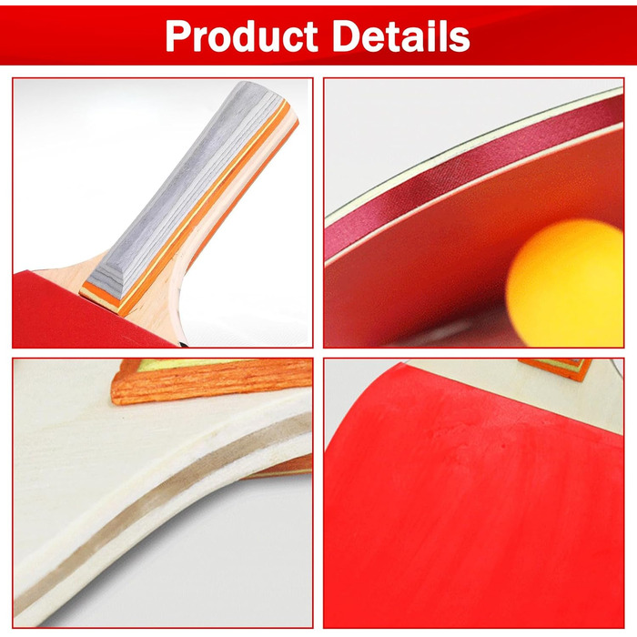 Набір для пінг-понгу JurciCat: 2 ракетки, 3 м'ячі, сумка. Підходить для гри в приміщенні та на вулиці.