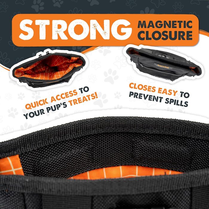 Сумка для ласощів Mighty Paw для собак: навчання та тренування | Зручна сумка для ласощів на руці для собак | Оранжево-чорна