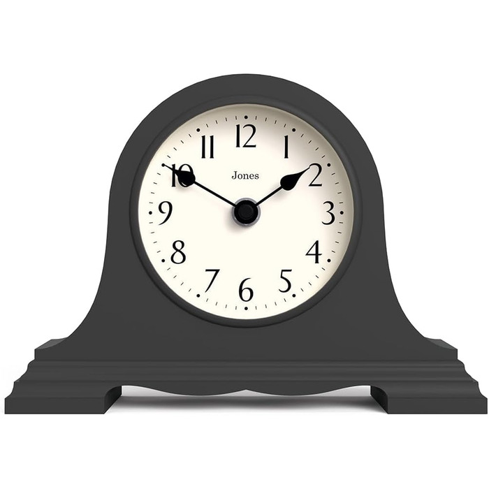 JONES CLOCKS® Speakeasy Table Clock | Classic Napoleon Hat Design | Dark Grey | Contemporary classic style for desk, table, shelf or bedside table