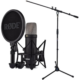 Rode NT1 Signature Black – студійний мікрофон-конденсатор + стійка для мікрофона keepdrum чорного кольору