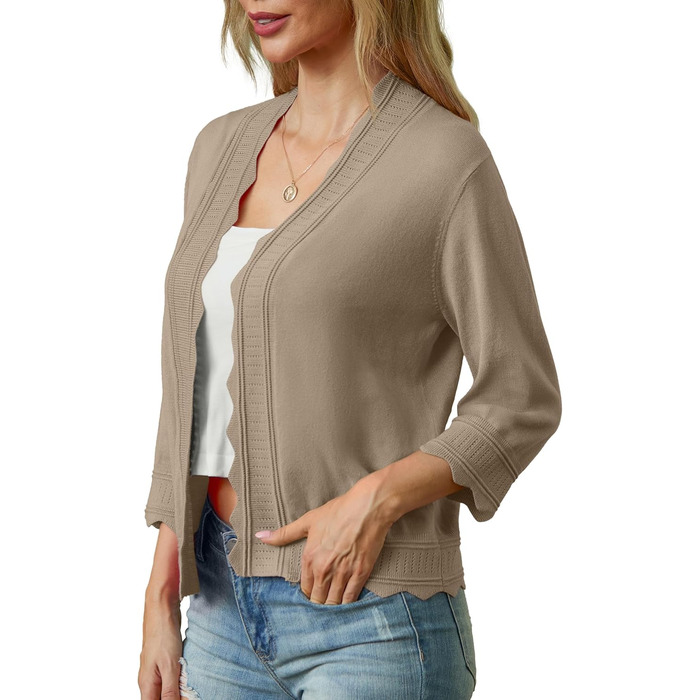 Жакет жіночий літній в'язаний з рюшами, Cardigan Greceree, khaki, розмір M