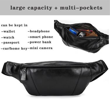 Чоловіча/Жіноча поясна сумка з натуральної шкіри Vintage, чорна, 1034