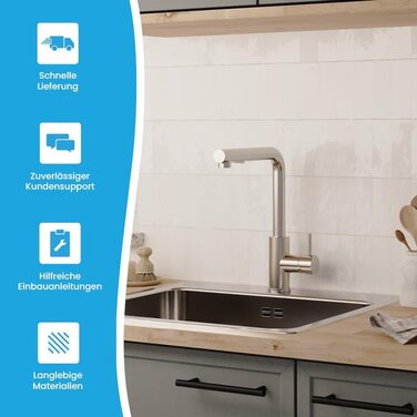 Кухонний змішувач Bächlein Varvaro – поворотний на 360° з висувним шлангом та душем – нержавіюча сталь