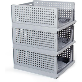 Closet Organizer 3-Piece Set, Folding Storage Boxes, Organization System for Drawers, Lockers, Closets (White) (Gray)