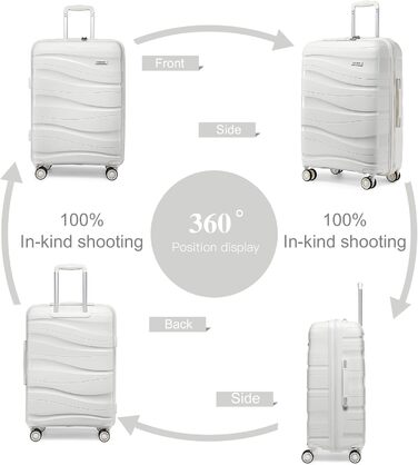 KONO Чемодан середнього розміру 65см з поліпропілену, з TSA замком, 65x46x26.5см (Крем-білий)