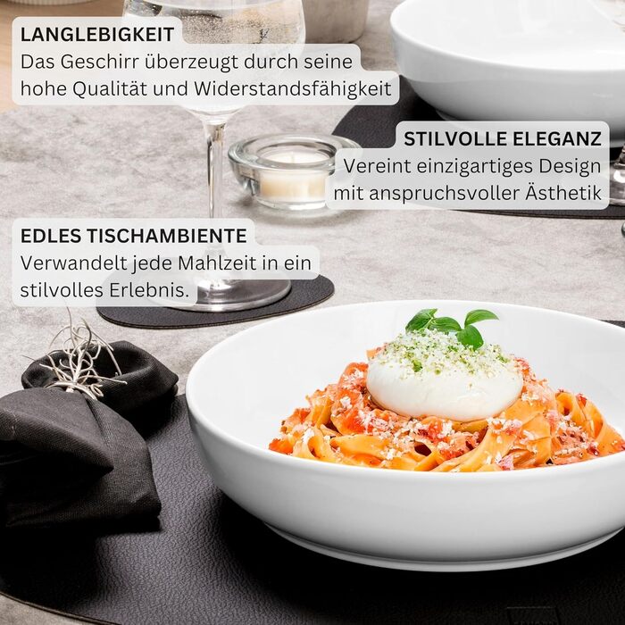 SÄNGER Tafelservice: 24-Piece Porzellan Geschirr Set для 6 осіб (Marlo) | Teller, Миски, Паста | PREMIUM