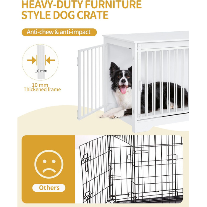 Клітка для собак Hzuaneri, 100 см, з розсувними дверима, дерев'яна, для дому, 100 x 60 x 68 см, білий колір