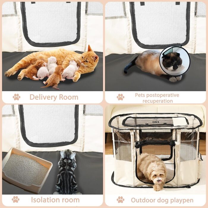 Льох для собак з водонепроникним килимком, портативний клітка для домашніх тварин, клітки для котів для дому, дихаюча сітка, складаний, для собак, котів та кроликів, для подорожей, Бежевий, розмір M (Д x Ш x В): 80 x 50 x 55 см