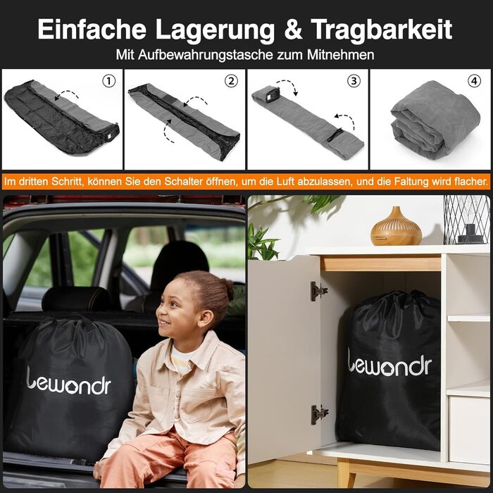 Надувне ліжко Lewondr для 2 осіб з вбудованим насосом, комфортна надувна матрац, самонадувна, для кемпінгу, дому, гостей, подорожей (300 кг MAX), (191x99x46 см, сірий)