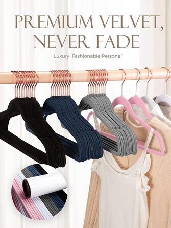 HOUSE DAY 50 Piece Velvet Clothes Hangers Black, Pant Hangers Space-Saving, Suit Hangers, Thin Non-Slip Clothes Hangers, 360° Swivel Hook, Velvet Hangers for Clothes, Tank Tops, Heavy Clothes - Black