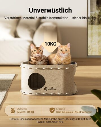 Будиночок для котів з фетру, лежанка для котів, затишна кімната для котів, 58 x 33 x 30 см, ігровий Peek-a-Boo, зимовий, захист кігтів, бежевий, 1 шт.