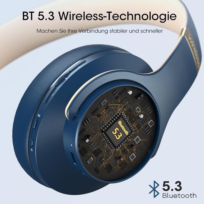 DOQAUS Bluetooth навушники Over-Ear: 90 годин роботи, 3 режими EQ, HiFi стерео, мікрофон, для подорожей/офісу/телефону/ПК/ноутбуків - Navy Blue