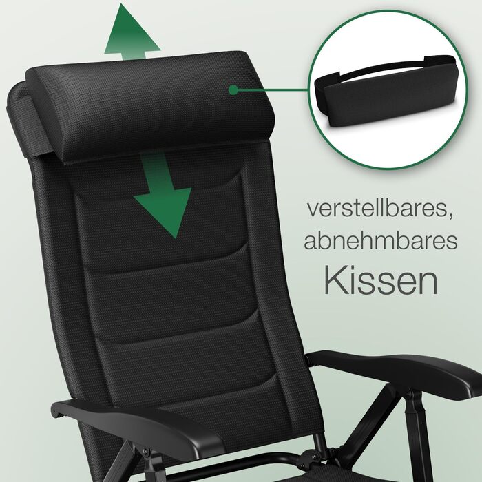 ELONEO Folding Camping Chair with Removable Footrest, Folding Chair Made of Aluminum, Folding Garden Chair, Reclining Chair with Adjustable Backrest, Camping Chair (Folding Chair with Footrest (with Premium Cushion), Black)