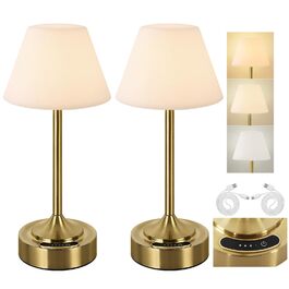 Світлодіодний акумуляторний настільний світильник OUTON 2 шт, USB-C, 3 режими освітлення (3000K-6000K), сенсорне керування, IP54, 53 год, золотий - для ванної, кухні, вулиці