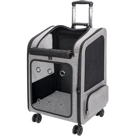 Транспортна переноска для собак та котів великого розміру з колесами, сірого кольору. Рюкзак-переноска для собак до 15 кг з прозорим вікном.