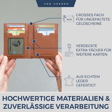 Гаманець VON HEESEN для чоловіків і жінок, коньячно-коричневий, з відділенням для монет, натуральна шкіра