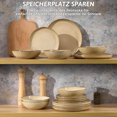 Набір посуду Joyfair на 6 осіб, 18 предметів, з каменю, тарілки, миски, для мікрохвильовки та посудомийної машини, реактивний пісковий хакі