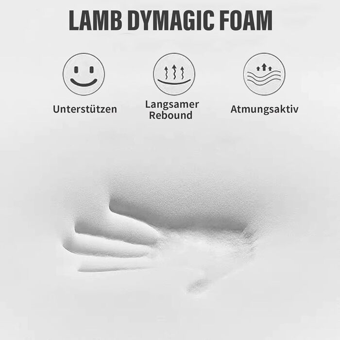 Ергономічна подушка для шиї та голови LAMB з ефектом пам'яті (Memory Foam), регульована висота, для сну на боці, з мийним чохлом, 50x36x10/8 см, біла