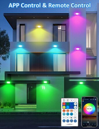 LED Floodlights Outdoor, 100W Smart RGB Floodlights with Remote Control and Bluetooth App, LED Floodlight Spotlights Color Changing Floodlights, IP66 Waterproof Floodlights for Gardens, Courtyards (2 Pack) (30w-rgb-app-4p)