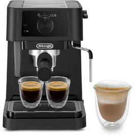 De'Longhi Stilosa EC 230.BK – traditional espresso portafilter machine, espresso machine with manual milk frother, for espresso grounds, 1 L water tank, black, 1100 W