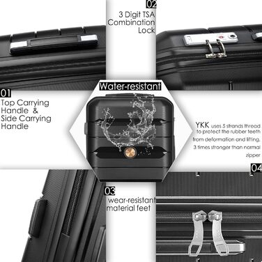 Чохол-валіза Sea Choice з розширенням, ручна поклажа, 4 шт. у наборі, 100% PP, 360° колеса, TSA-замок (Чорний)