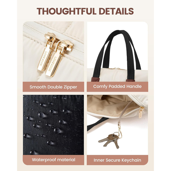 Сумка для ноутбука LOVEVOOK для жінок, 15.6 дюймів, чорно-бежево-коричнева