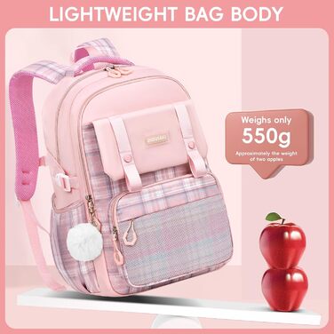 Дитячий рюкзак для школи для дівчаток 1-5 клас, 2025, Kawaii, ергономічний з нагрудним ременем, водонепроникний, 27L (Рожевий)