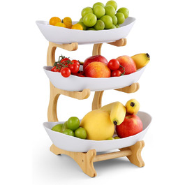 Трирівнева етажерка для фруктів та закусок з бамбуковим підставкою, преміум-пластик