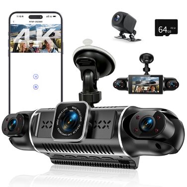 Відеореєстратор 4K для авто з двома камерами (перед/зад) + 2 додаткові, 3