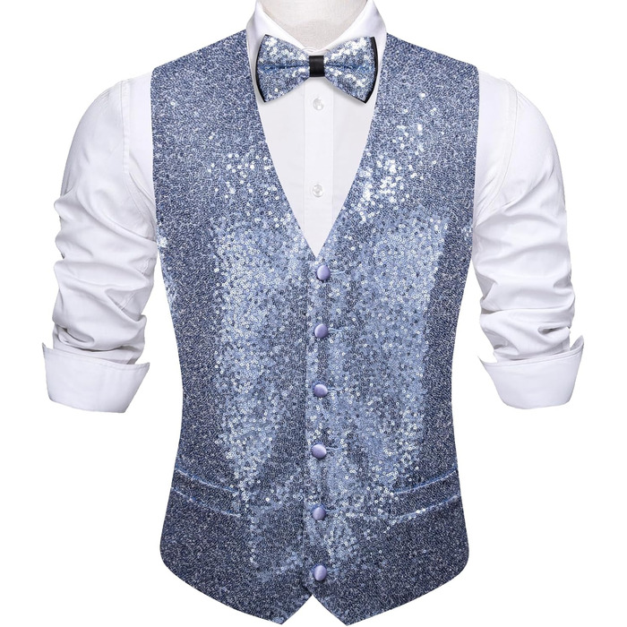 Блакитна жилетка для чоловіків Barry.Wang з паєтками, метеликом, комплект, блискуча, для вечірок, фестивалів, дискотек, випускного, XL