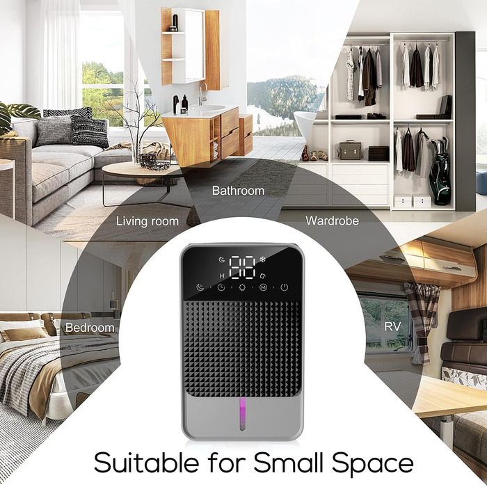 Електричний осушувач повітря 1.2L для дому та підвалу, 30м², з автовимкненням та освітленням