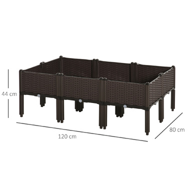 Outsunny Raised Garden Bed 6-Piece Planter Box Rattan-Look with Drainage Holes DIY Brown 40x40x44cm for Garden & Balcony