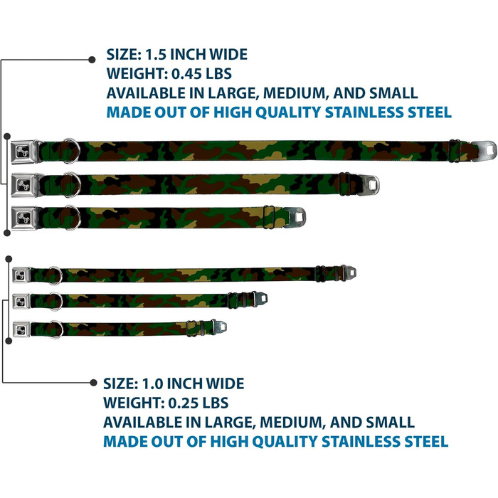 Нашийник для собак Buckle-Down Seatbelt Buckле - Камуфляж Оливковий - Ширина 1 дюйм - Розмір M (11-17 дюймів)
