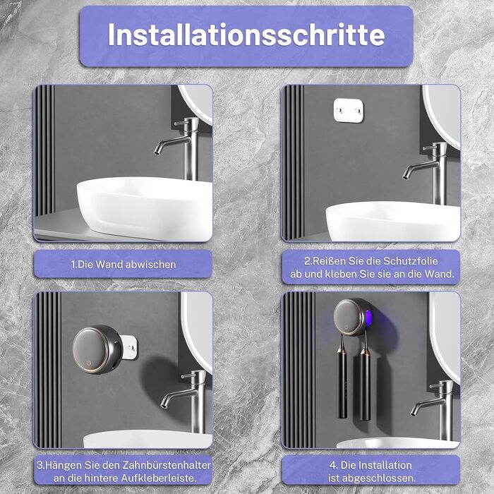 Maxspace UV Toothbrush Sterilizer, UV Disinfection Toothbrush Holder for Wall Mounting with Drying, Rechargeable Toothbrush Holder with 2 Toothbrush Slots for Bathroom (Black)