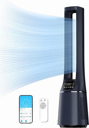 Турбовентилятор Midea MFP-120i (BL) 2-в-1 з очищувачем повітря, тихий (38dB), HEPA фільтр H13, LED дисплей, керування через додаток, Alexa, Google, таймер 12H, осциляція