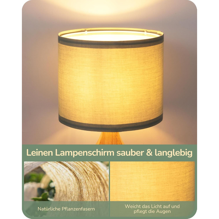 Дерев'яна настільна лампа EDISHINE з абажуром з льону, Е27, для вітальні, спальні, в стилі кантрі [Енергоклас F], колір: зелений льон