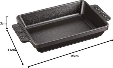 STAUB Oven Dish/Serving Dish/Casserole Dish, rectangular with 2 handles, 15x11 cm, 0.25 L, cast iron, suitable for all stovetops including induction & oven, black, 18 cm
