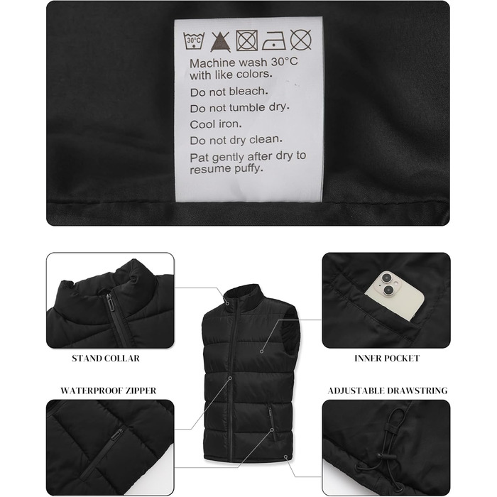 Чоловіча жилетка Polu з пуховим наповнювачем, водовідштовхувальна, без рукавів, зі стійким коміром, на блискавці, зимова, тепла верхня одежда, колір чорний